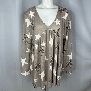 Chic Soul I'll Be Fine In Time Taupe Star Babydoll Top Shirt Sz 2XL